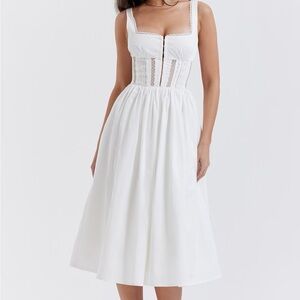 HOUSE OF CB Perle White Lace Trim Midi Dress